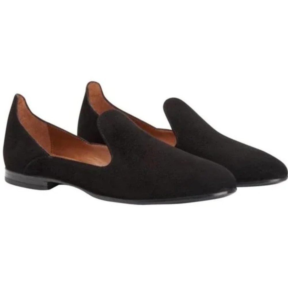 Aquatalia Black Emmaline Suede Size 9.5 Black Loafer Smoking Flat